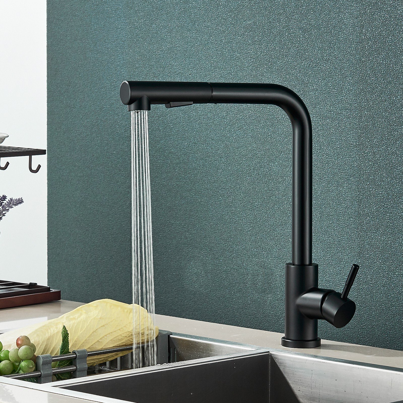 Matte Black Kitchen Mixer Taps Pull Out Spray Head Single Lever Mono Sink Faucet