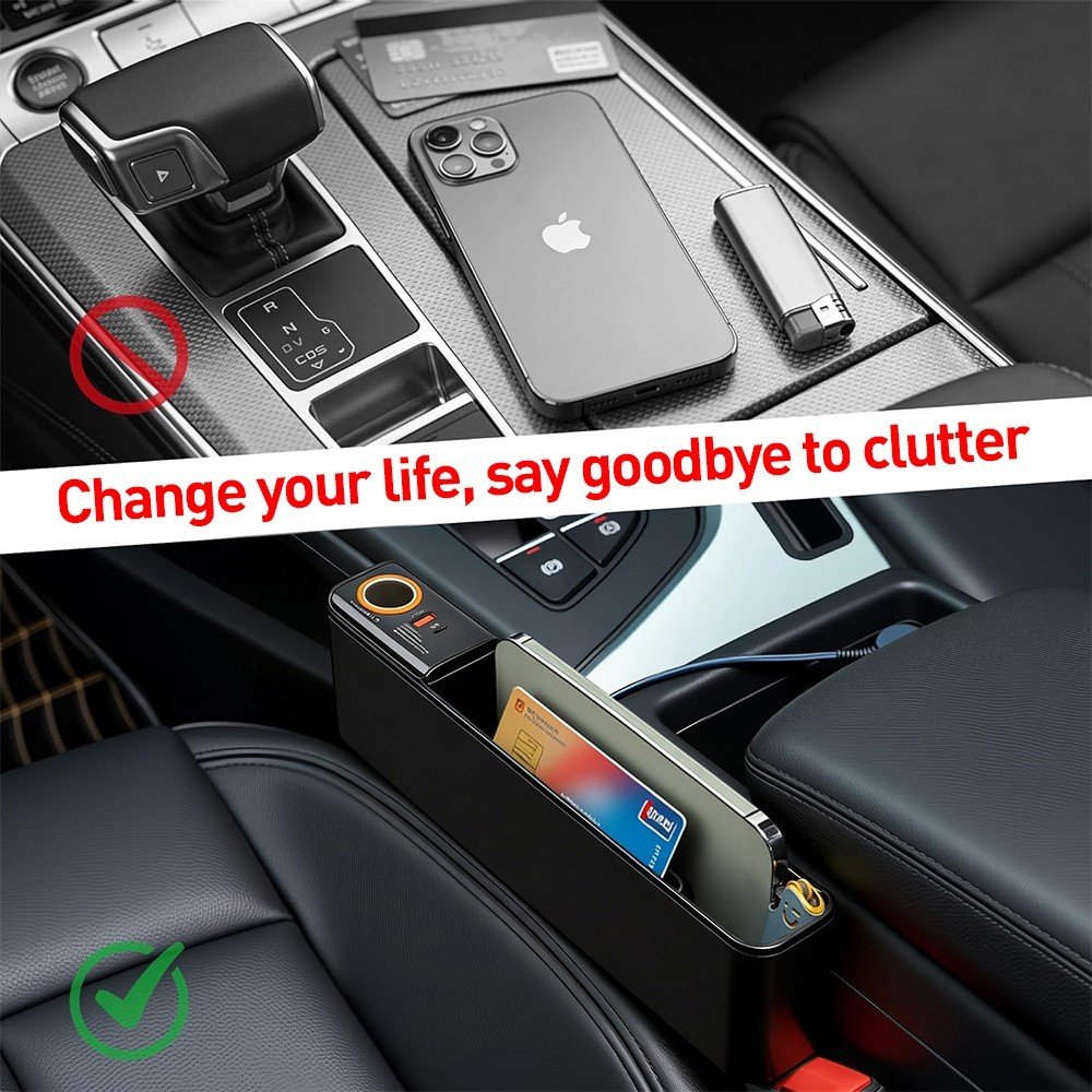 Car Seat Gap Organizer with USB & Type-C Charging Ports – Phone Holder
