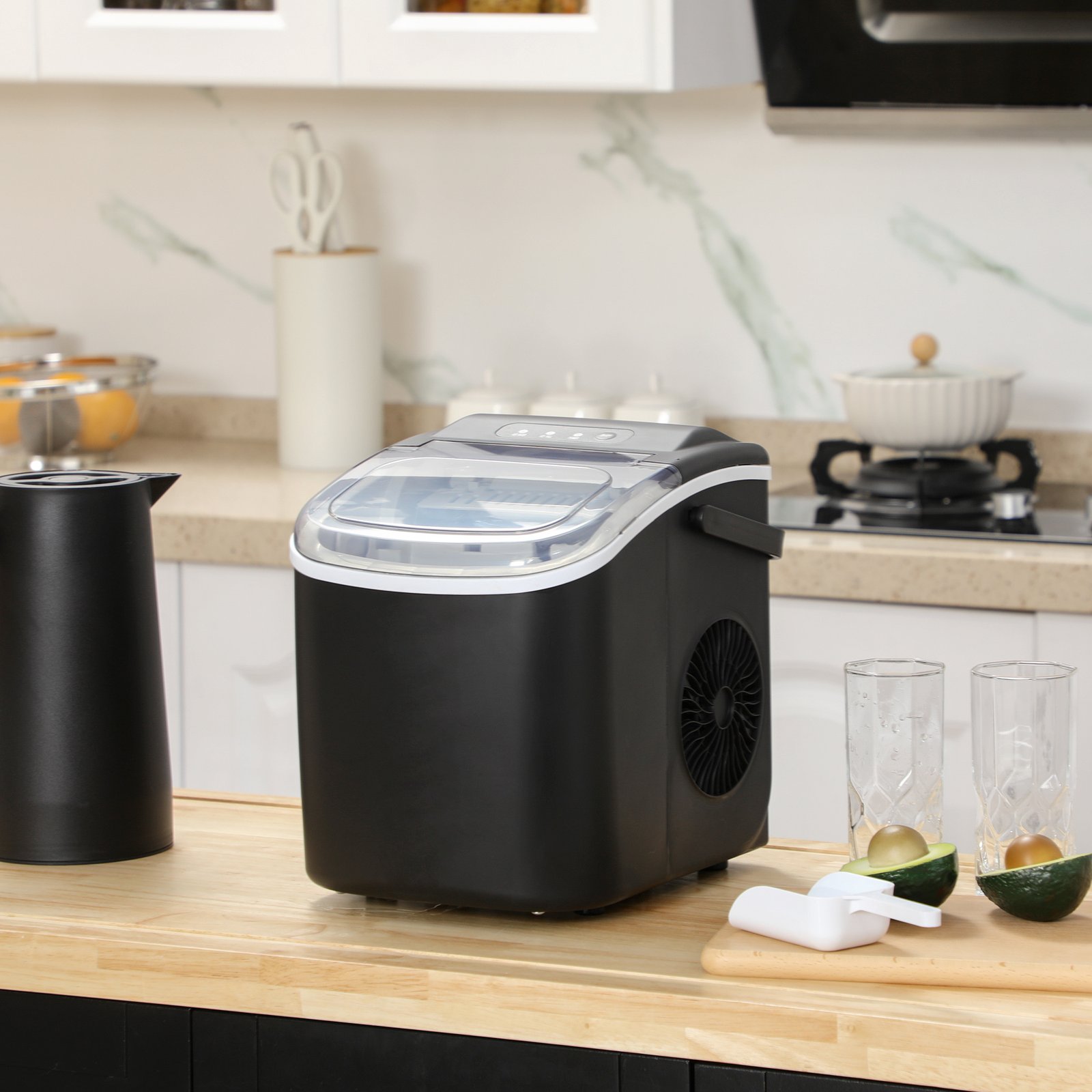Ice Maker Machine Counter Top, 12Kg In 24 Hrs, 9 Cubes Ready In 6-12Mins, Portable Ice Cube Maker With Ice Scoop And Basket, Black