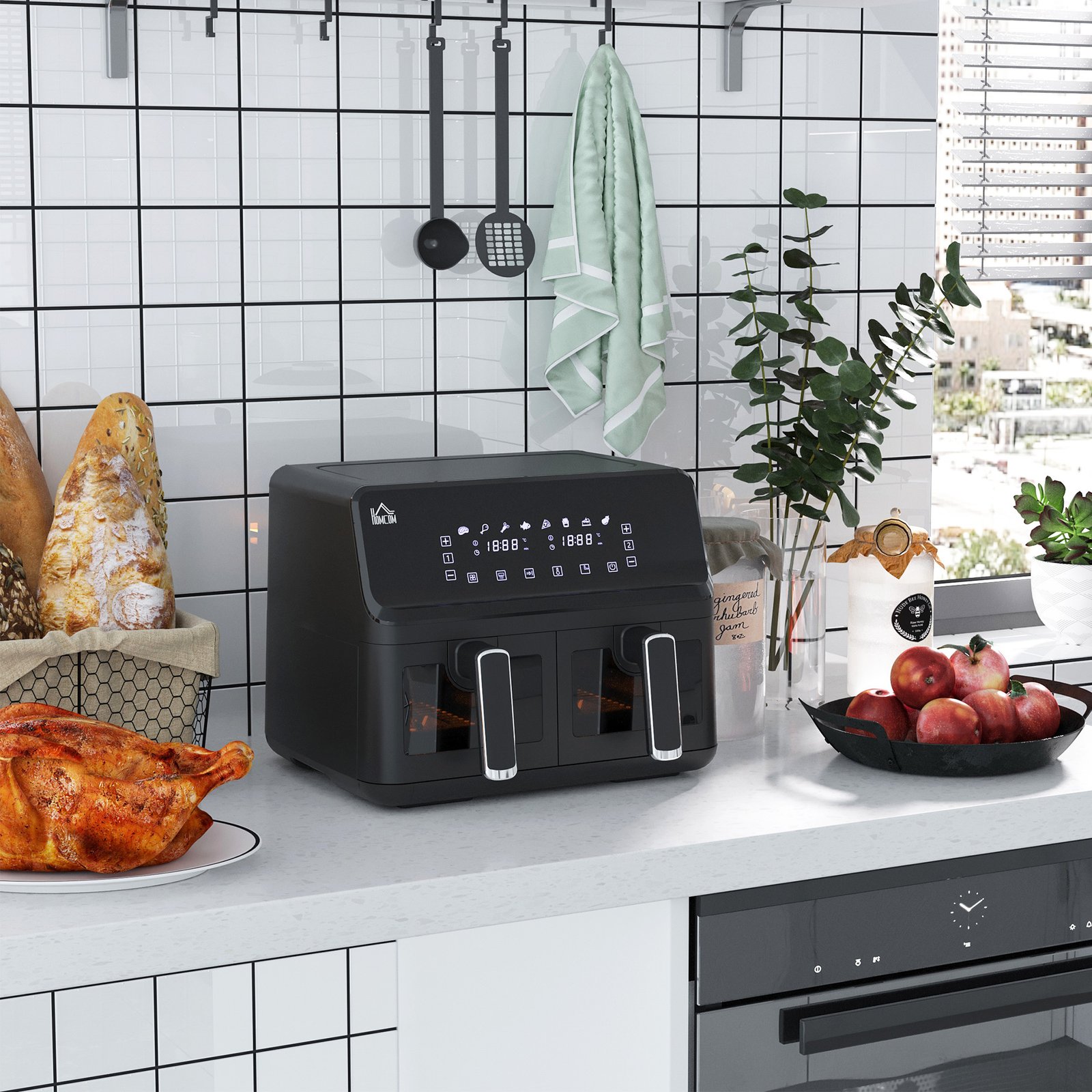 8L Dual Basket Air Fryer 2500W | 8-in-1 Digital Air Fryer Oven with Sync Finish