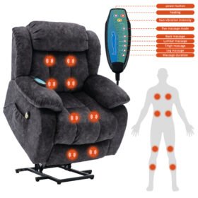 Power Massage Lift Recliner Chair With Heat & Vibration For Elderly, Heavy Duty And Safety Motion Reclining Mechanism – Antiskid Fabric Sofa Contempoary Overstuffed Design