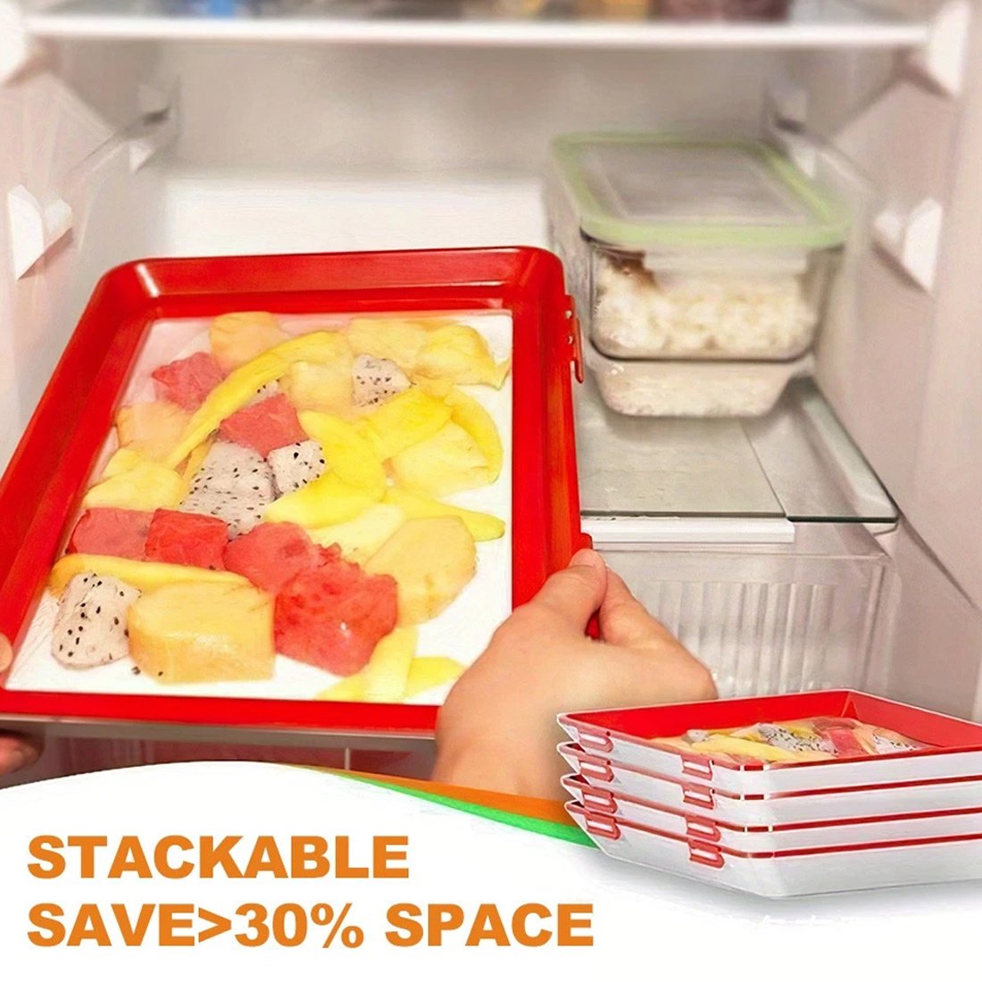 NEW 4pcs Stretch Fresh Storage Tray Vacuum Reusable And Stackable Food Storage Tray UK