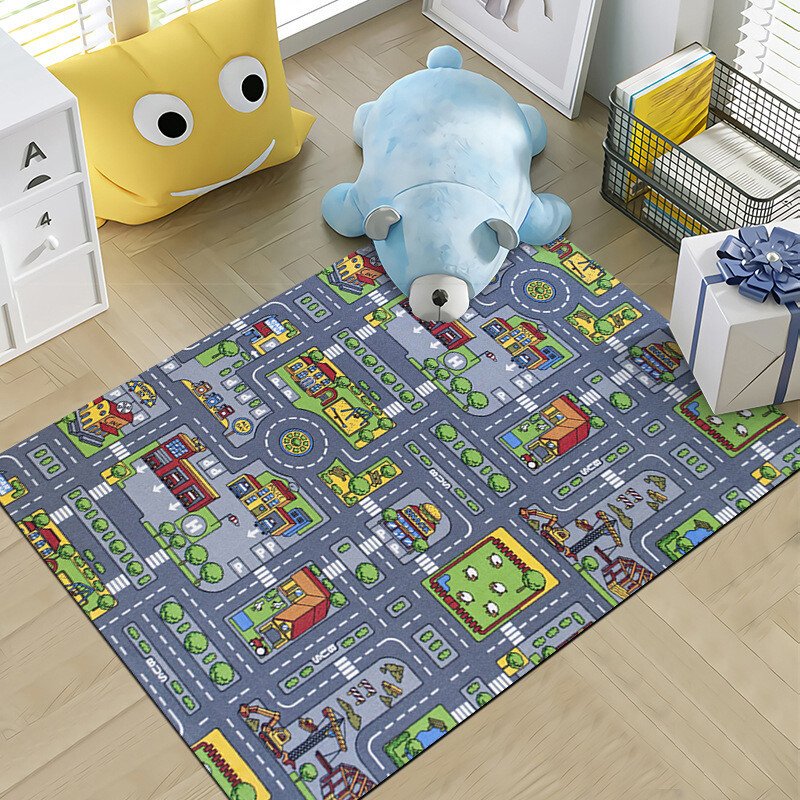 Kids City Road Map Play Mat Rug 80 x 120cm | Toy Car Town Play Carpet for Boys & Girls