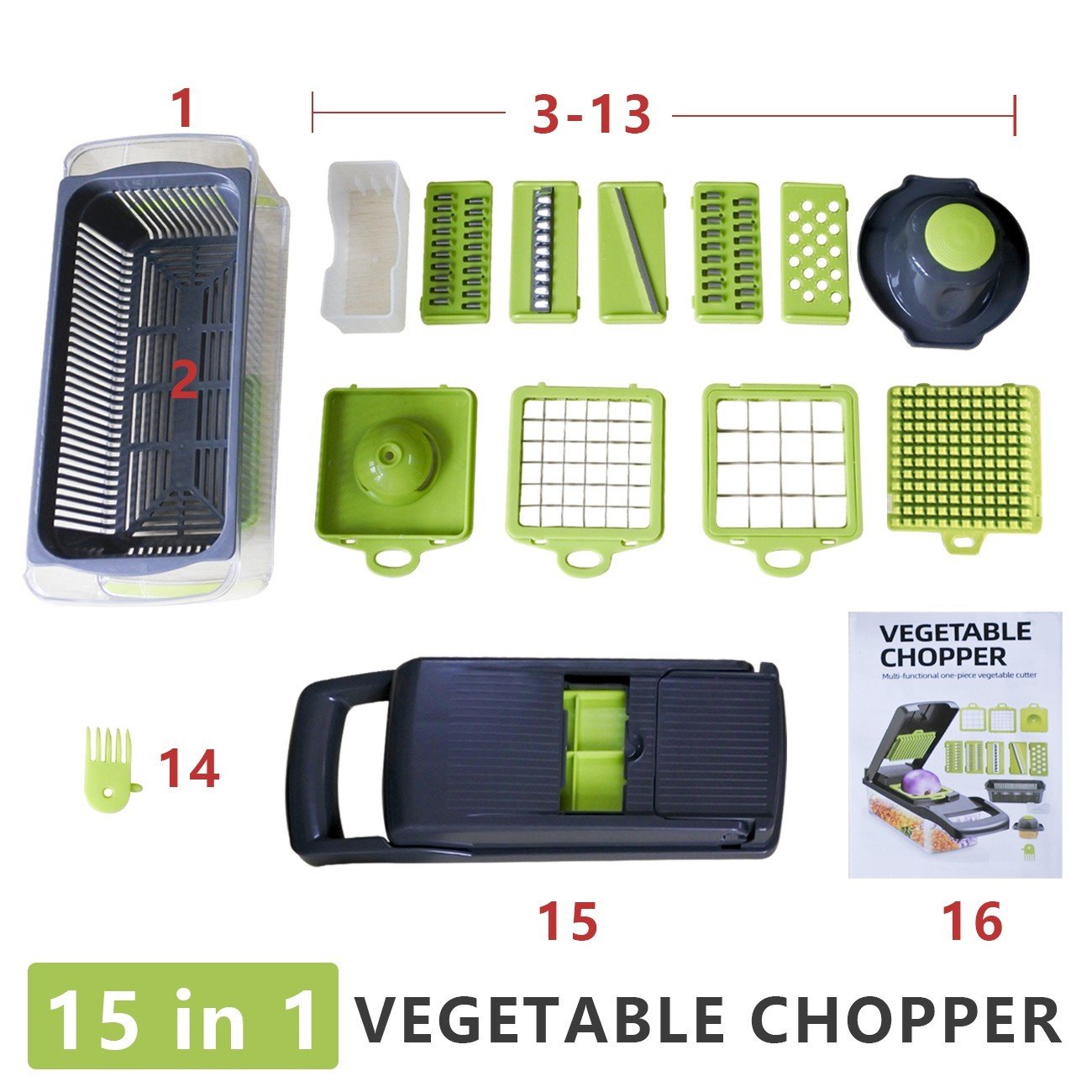 Vegetable Chopper Salad Fruit Peeler Slicer 15 In 1 Dicer Kitchen Cutter Tool