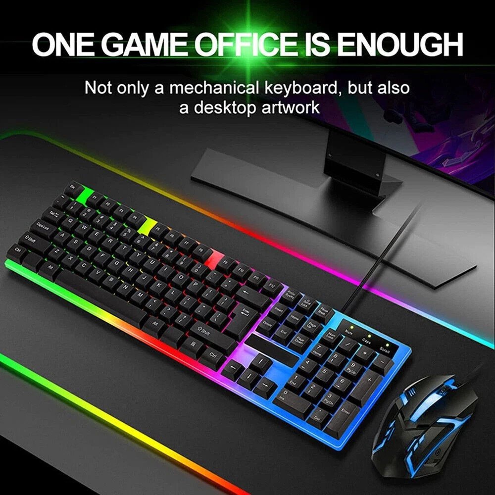 UK Gaming Keyboard And Mouse Set RGB LED USB For PC Laptop Xbox One PS4 PS