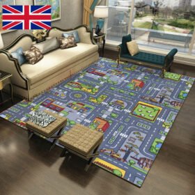 Kids City Road Map Play Mat Rug 80 x 120cm | Toy Car Town Play Carpet for Boys & Girls