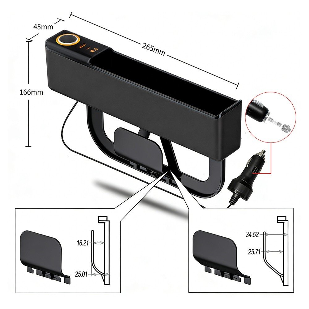 Car Seat Gap Organizer with USB & Type-C Charging Ports – Phone Holder