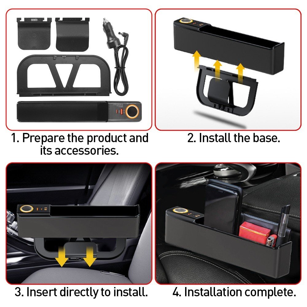 Car Seat Gap Organizer with USB & Type-C Charging Ports – Phone Holder
