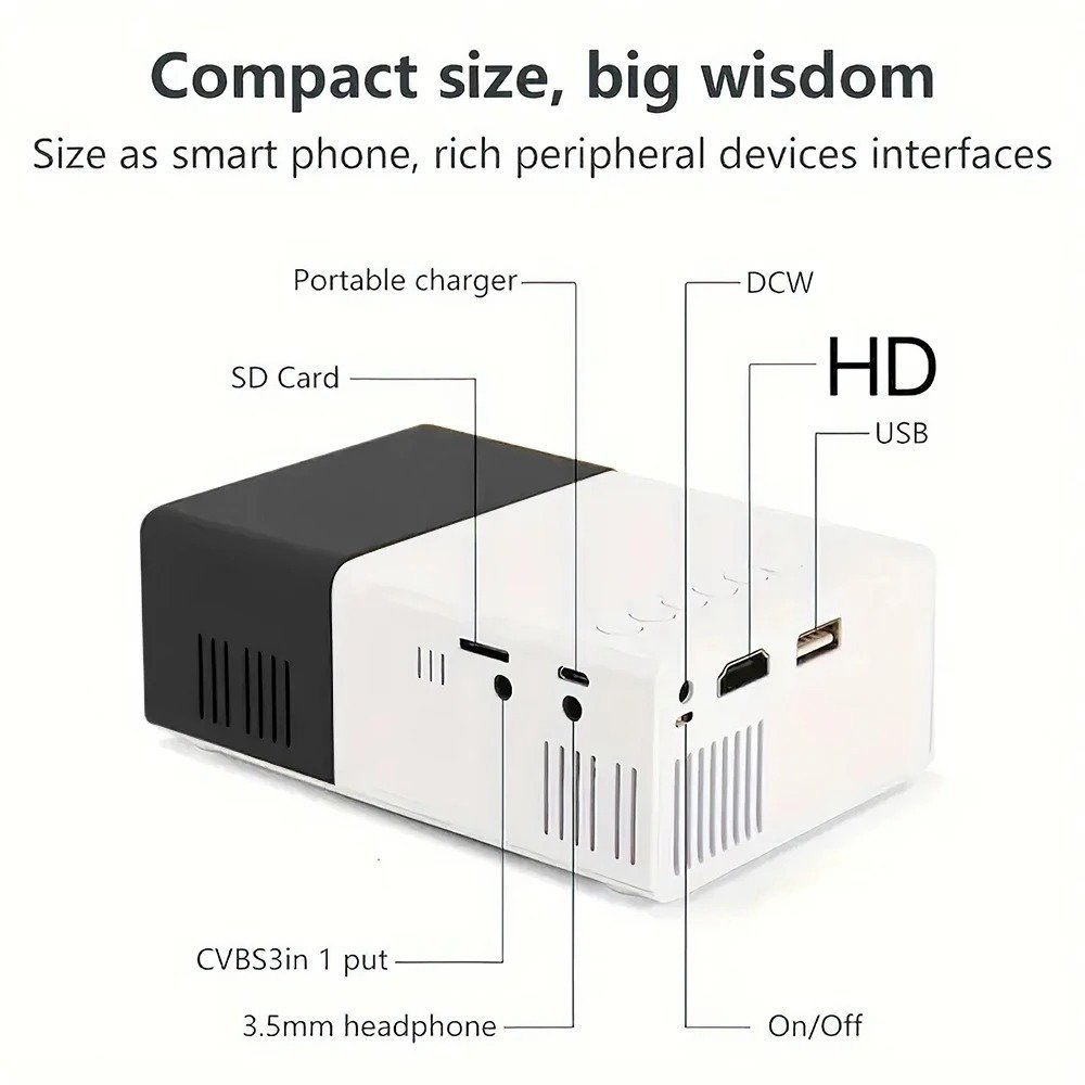 Portable Wired Projector Mobile Phone With Retractable Bracket LED Mini Home Video Equipment 1080P HD Screen USB&SD&AV&Hd
