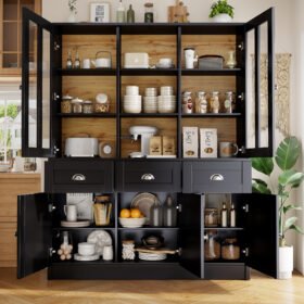 Tall Cabinets For Living Room 140×38.5x175cm, Display Cabinet, Kitchen Cabinet, Dining Room Cabinet With Drawers, Modern Minimalist Tall Cabinet, Freestanding Display Cabinet, Black