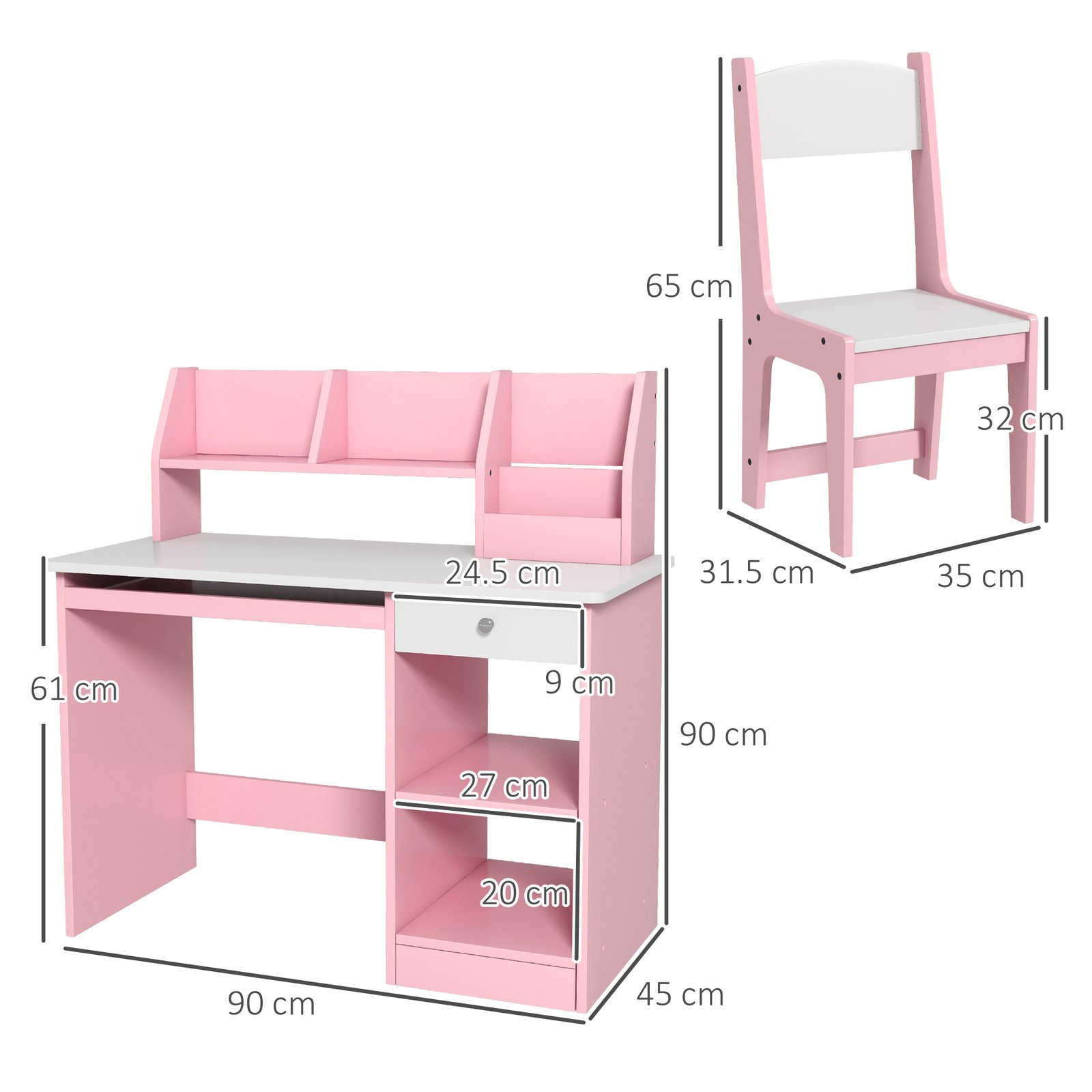 ZONEKIZ Two-Piece Kids Desk And Chair Set With Storage, For Ages 5-8 Years - Pink