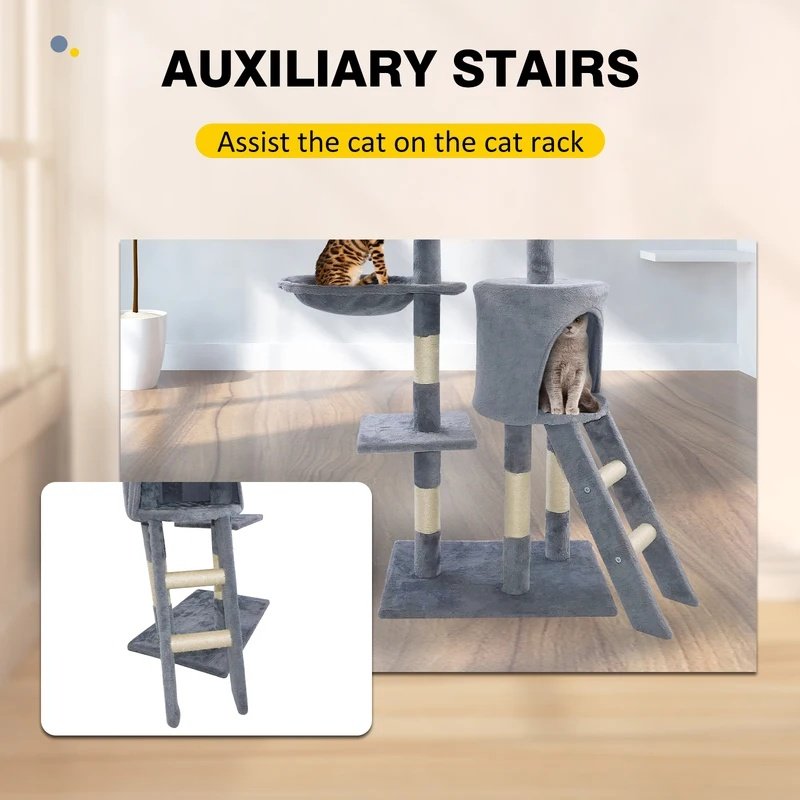 Multi-Storey Cat Tree Tower with Scratching Post, Climbing, Plush Cave, and Sleeping Area - Indoor Outdoor Activity Center