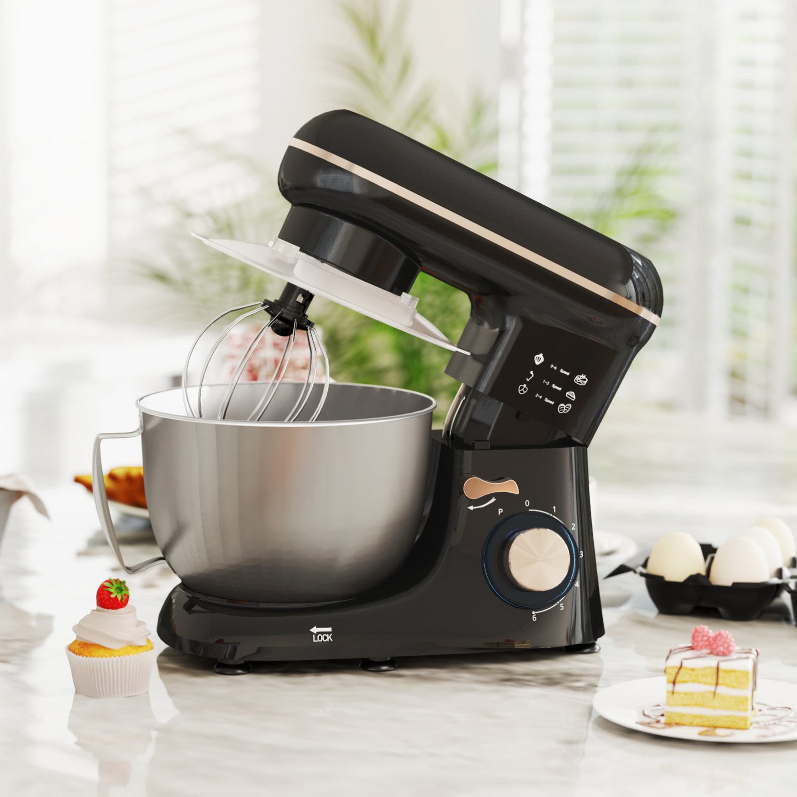 1300W Stand Mixer 4.5L Stainless Steel Bowl | 6-Speed Kitchen Mixer with Dough Hook, Whisk & Beater