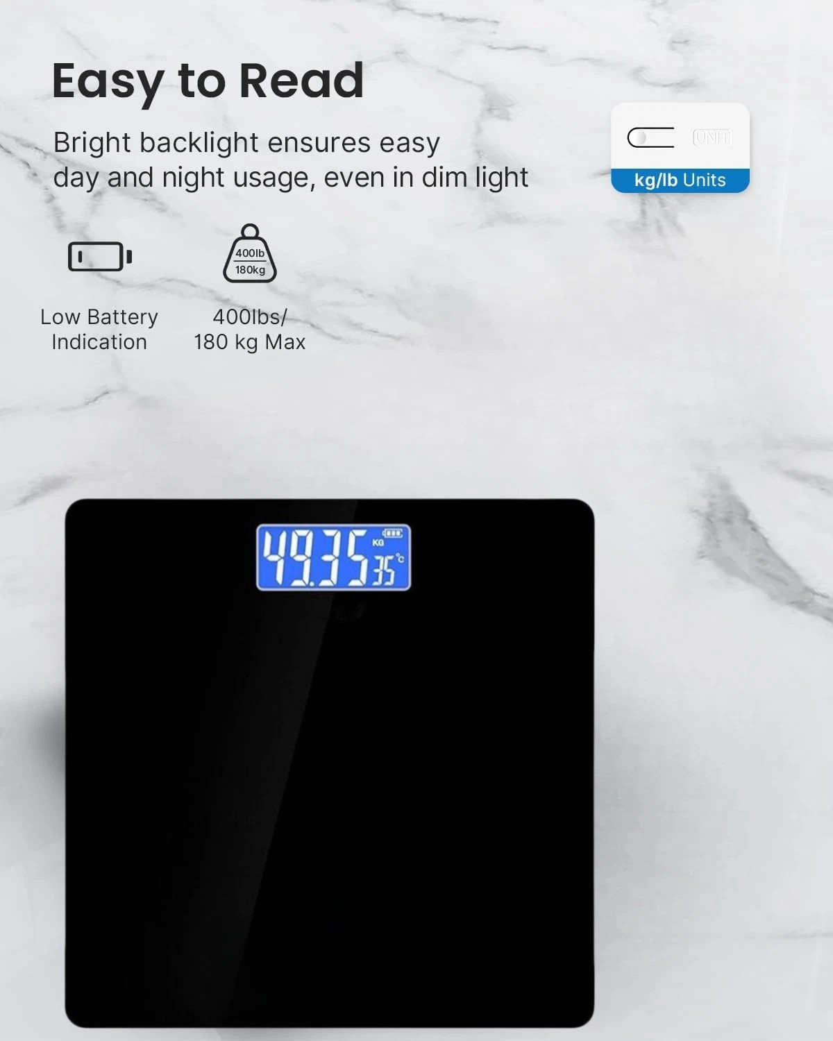 Digital Bathroom Scales 180KG Body Weight Weighing Scale LCD Electronic Black