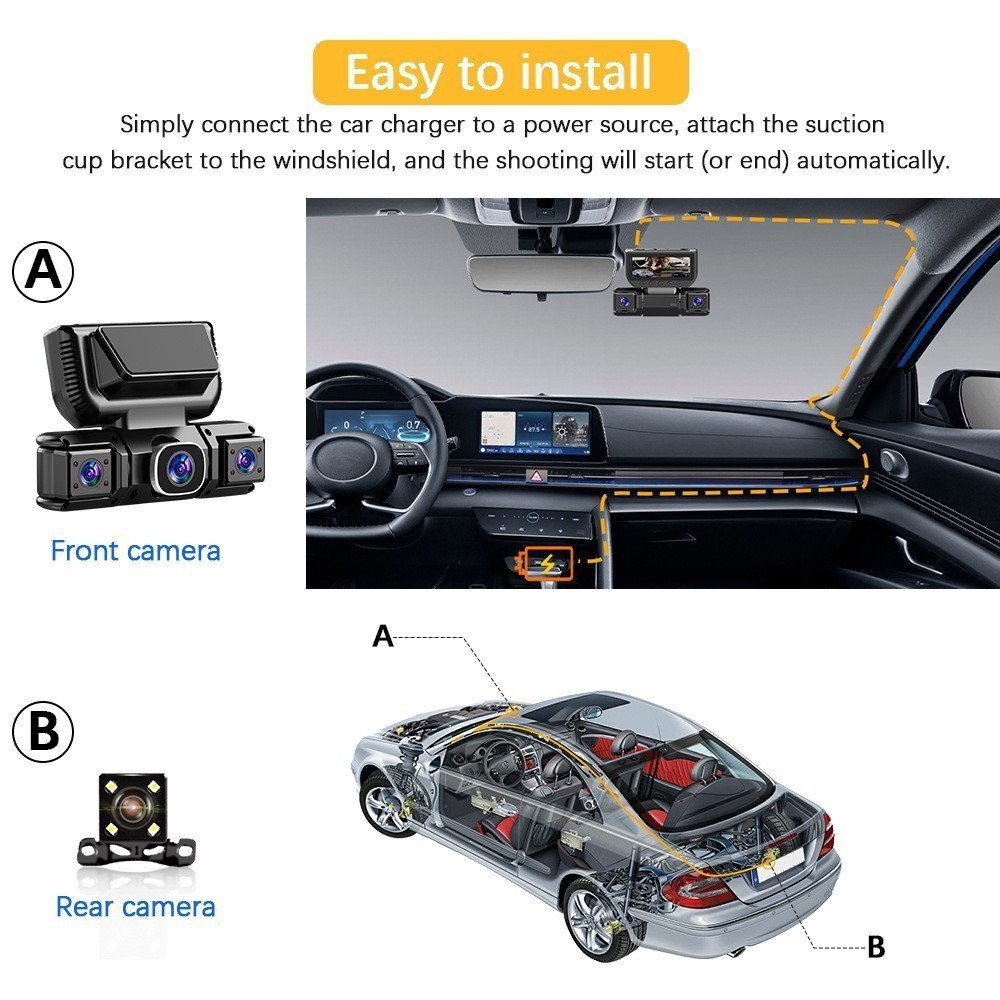 5G WiFi Dash Cam 4 Channel 360  Front Rear Inside DashCam, FHD 1080P Car Camera