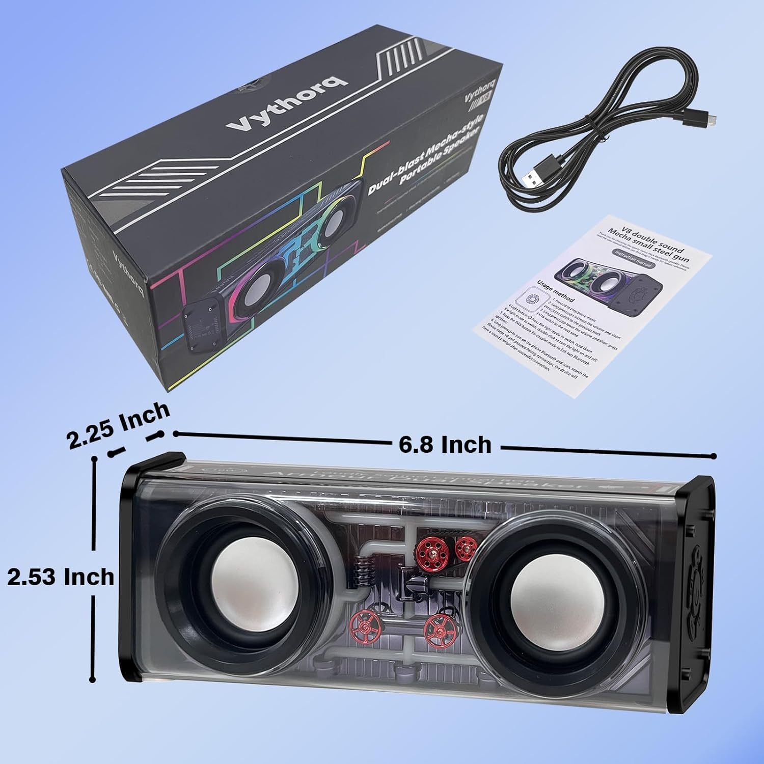 Portable Bluetooth Speaker With LED Lights&Transparent Casing, Bluetooth 5.3 Wireless Outdoor Speakers Support TWS PairingTF Card, 10W Stereo Sound, Electronics For Home, Outdoors, Travel Black