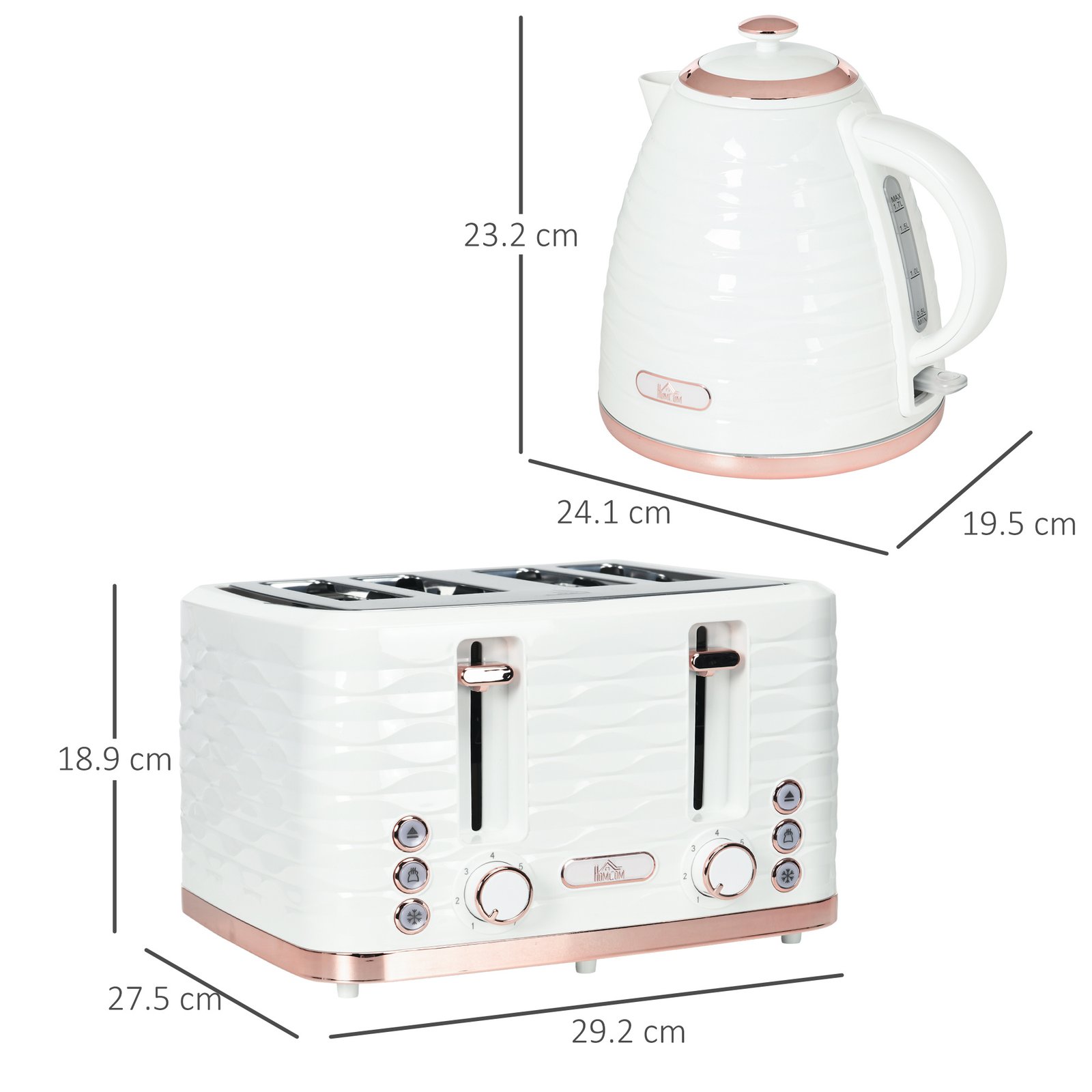 Kettle And Toaster Sets, 3000W 1.7L Rapid Boil Kettle & 4 Slice Toaster With 7 Browning Controls, Defrost, Reheat And Crumb Tray, UK Otter Thermostat, Cream White