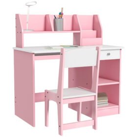 ZONEKIZ Two-Piece Kids Desk And Chair Set With Storage, For Ages 5-8 Years – Pink