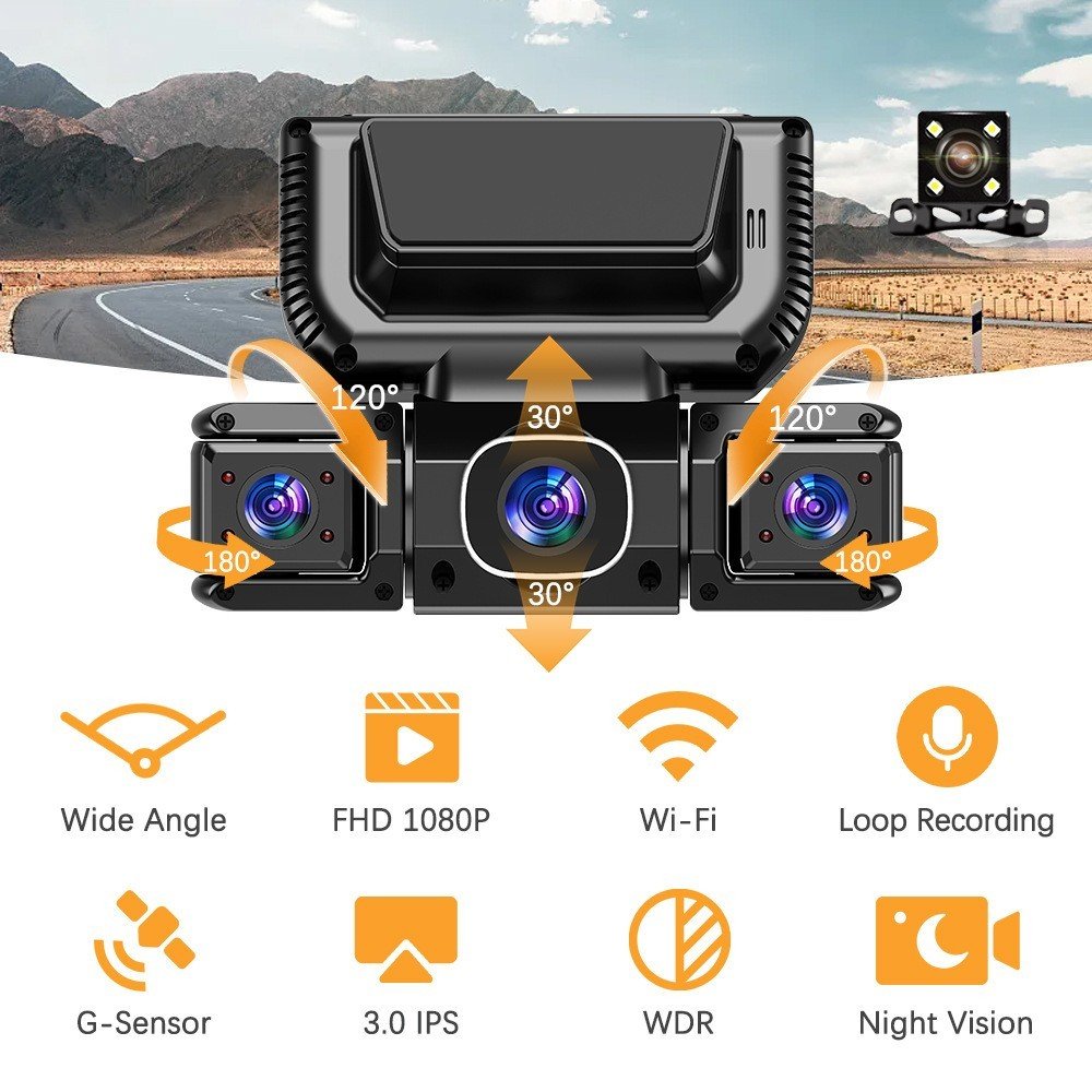 5G WiFi Dash Cam 4 Channel 360 Front Rear Inside DashCam, FHD 1080P Car Camera
