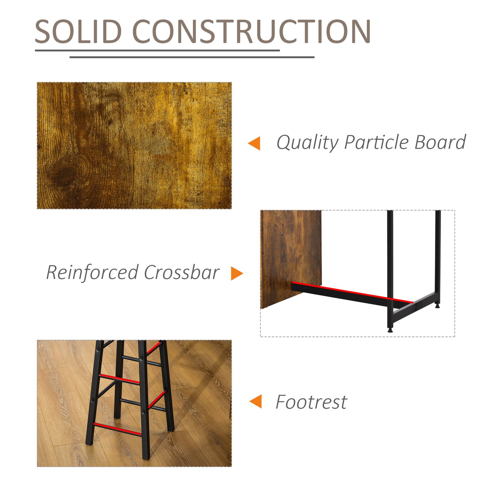 Industrial Bar Table Set For 2, 3 Pieces Pub Table And Bar Stools With Storage Shelf For Kitchen