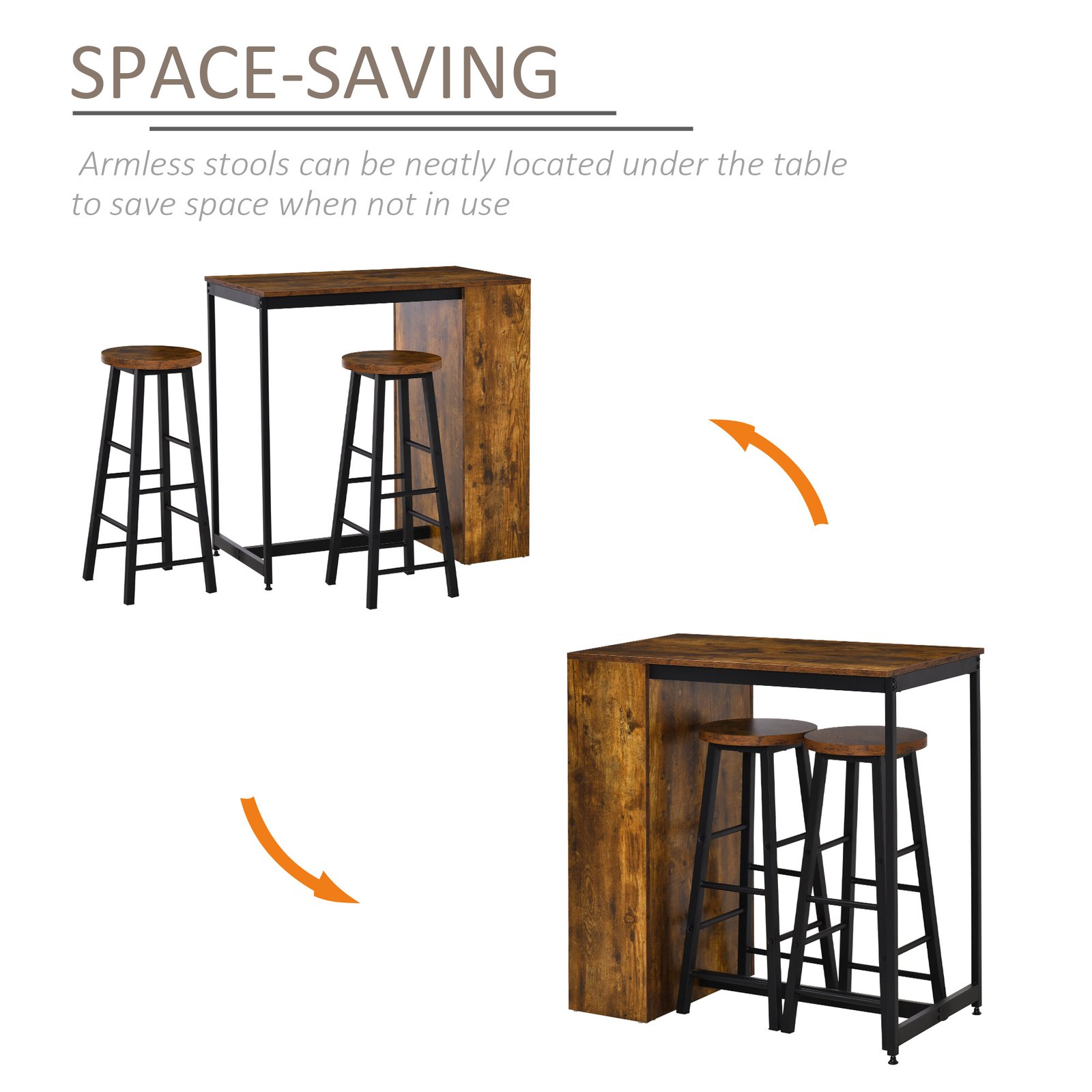 Industrial Bar Table Set For 2, 3 Pieces Pub Table And Bar Stools With Storage Shelf For Kitchen