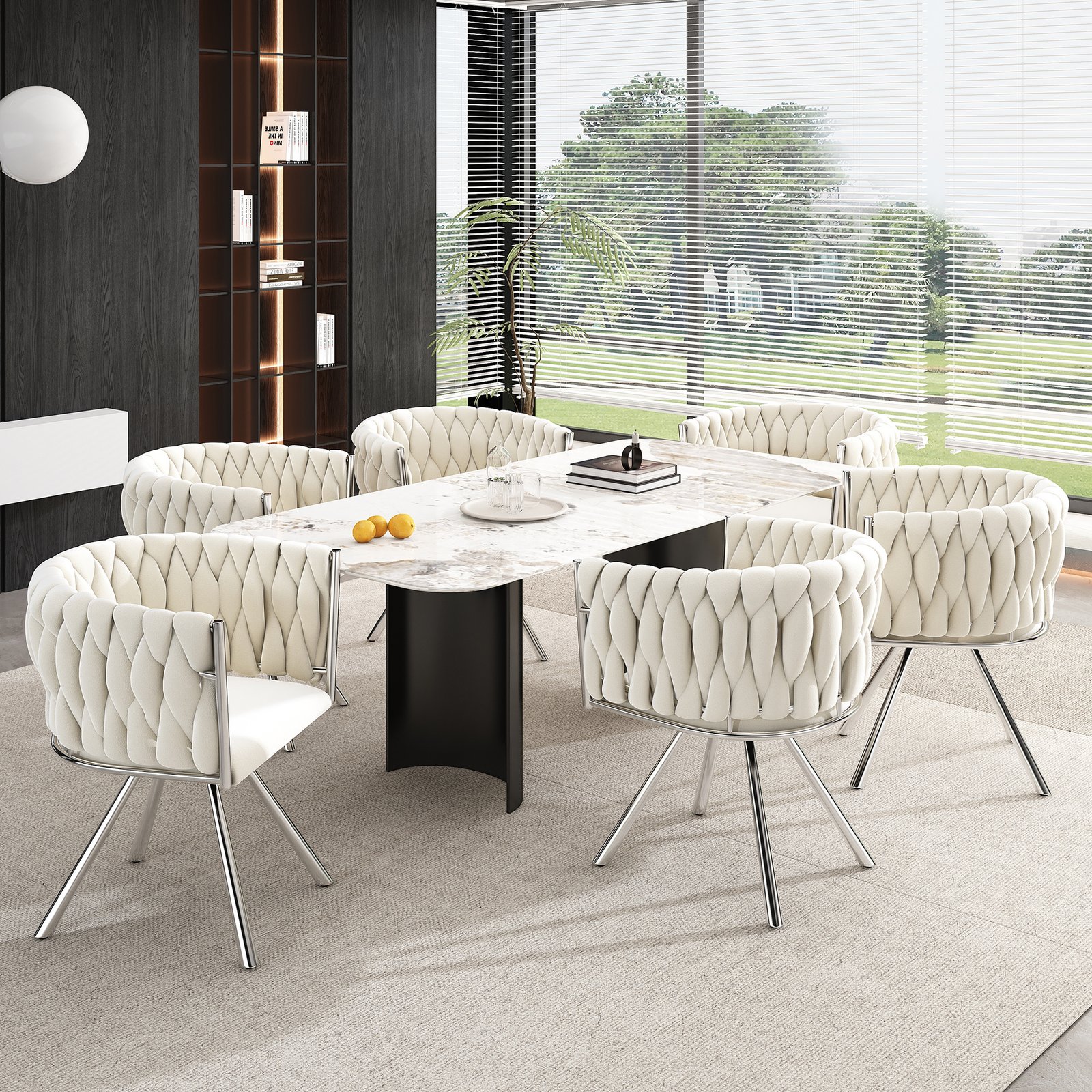 Set Of 4, Velvet Dining Chair, Single Light Luxury Living Room Bedroom Swivel Chair, Leisure Swivel Chair With Four Metal Support Legs, Beige  Silver