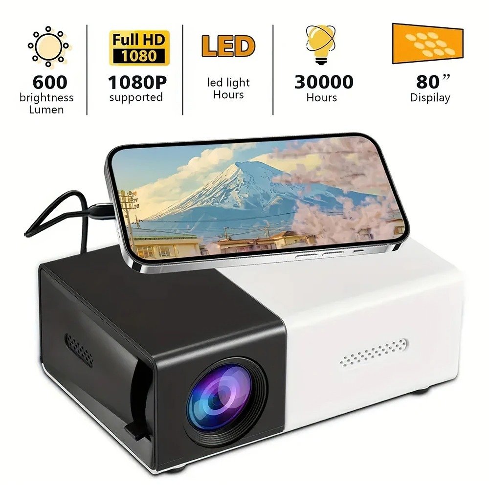 Portable Wired Projector Mobile Phone With Retractable Bracket LED Mini Home Video Equipment 1080P HD Screen USB&SD&AV&Hd