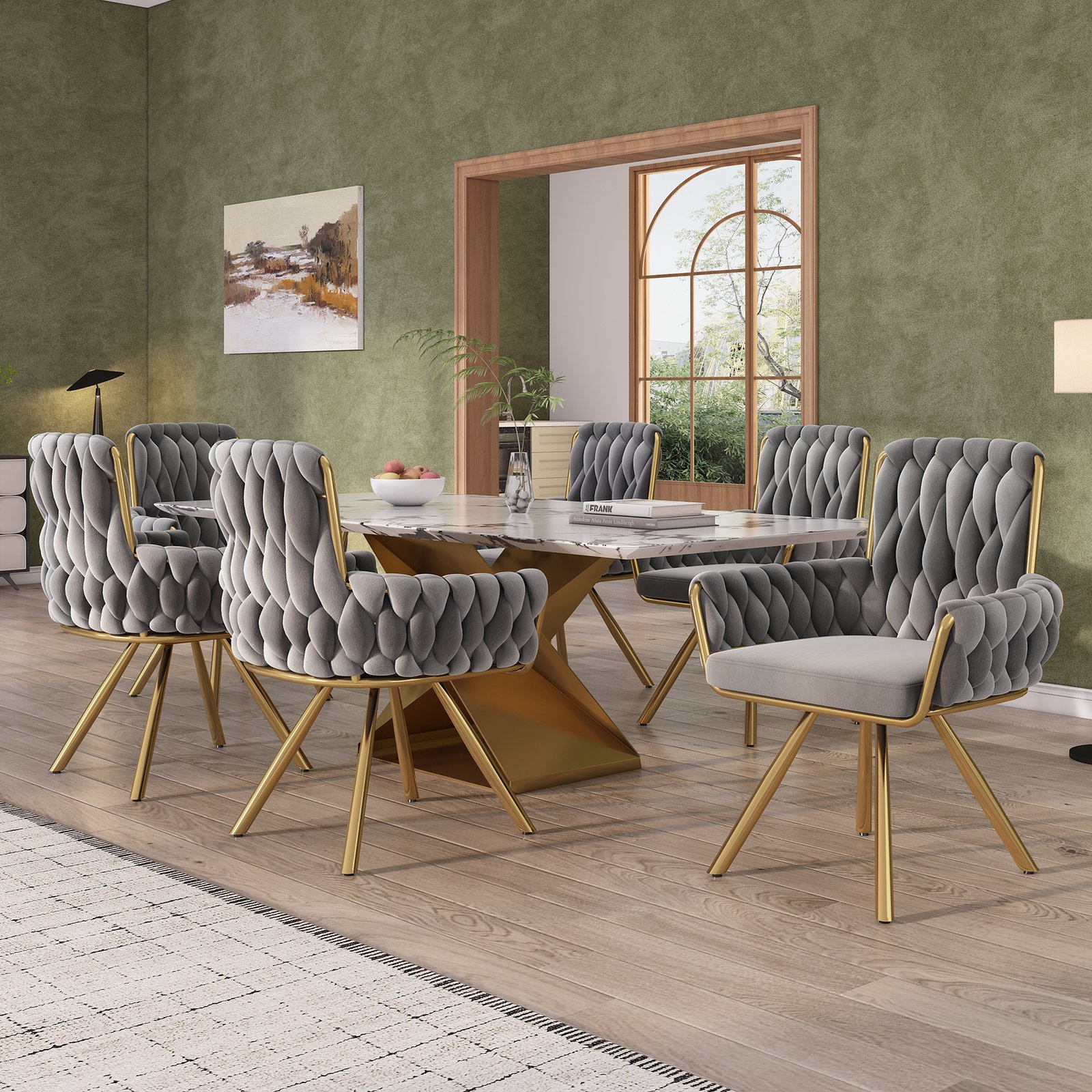 Set Of 4, Velvet Dining Chair, Armchair, Single Luxurious Living Room And Bedroom Swivel Chair, Leisure Swivel Chair With Four Metal Support Legs, Gray