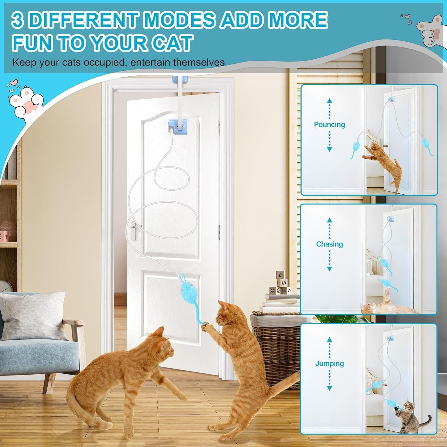 Rechargeable Electric Cat Teaser With Remote Interactive Door Clip Toy For Cats