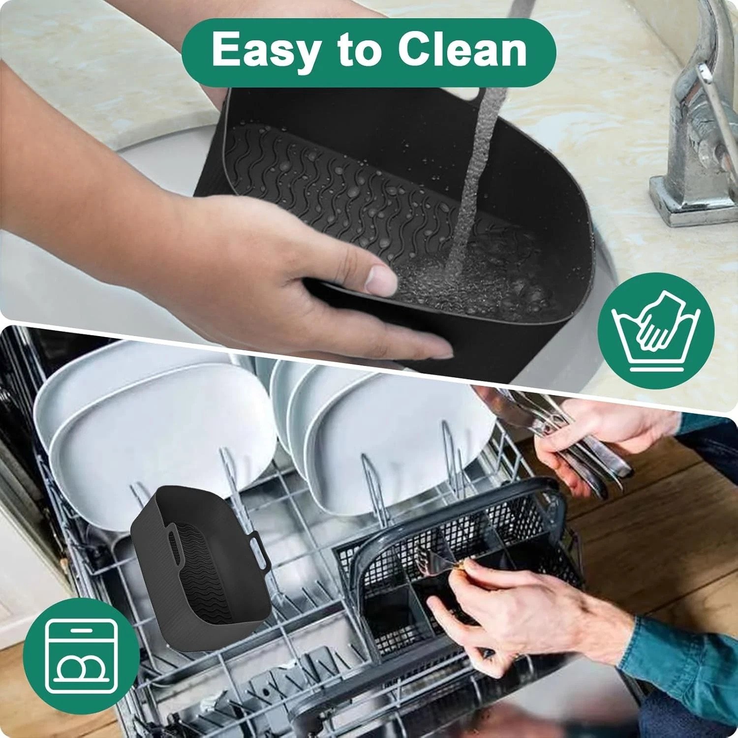 2x Air Fryer Silicone Pot Rectangle Baking Tray Basket Liners Insert Dish