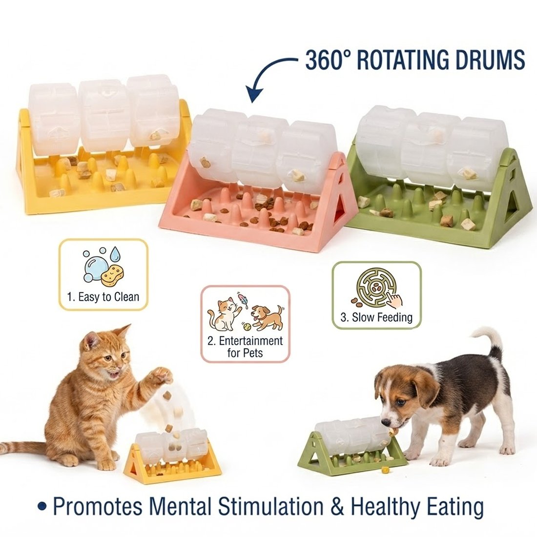 Rotating Puzzle Dog Bowl & Slow Feeder | Interactive Anti-Gulp Food Dispenser for Cats & Dogs