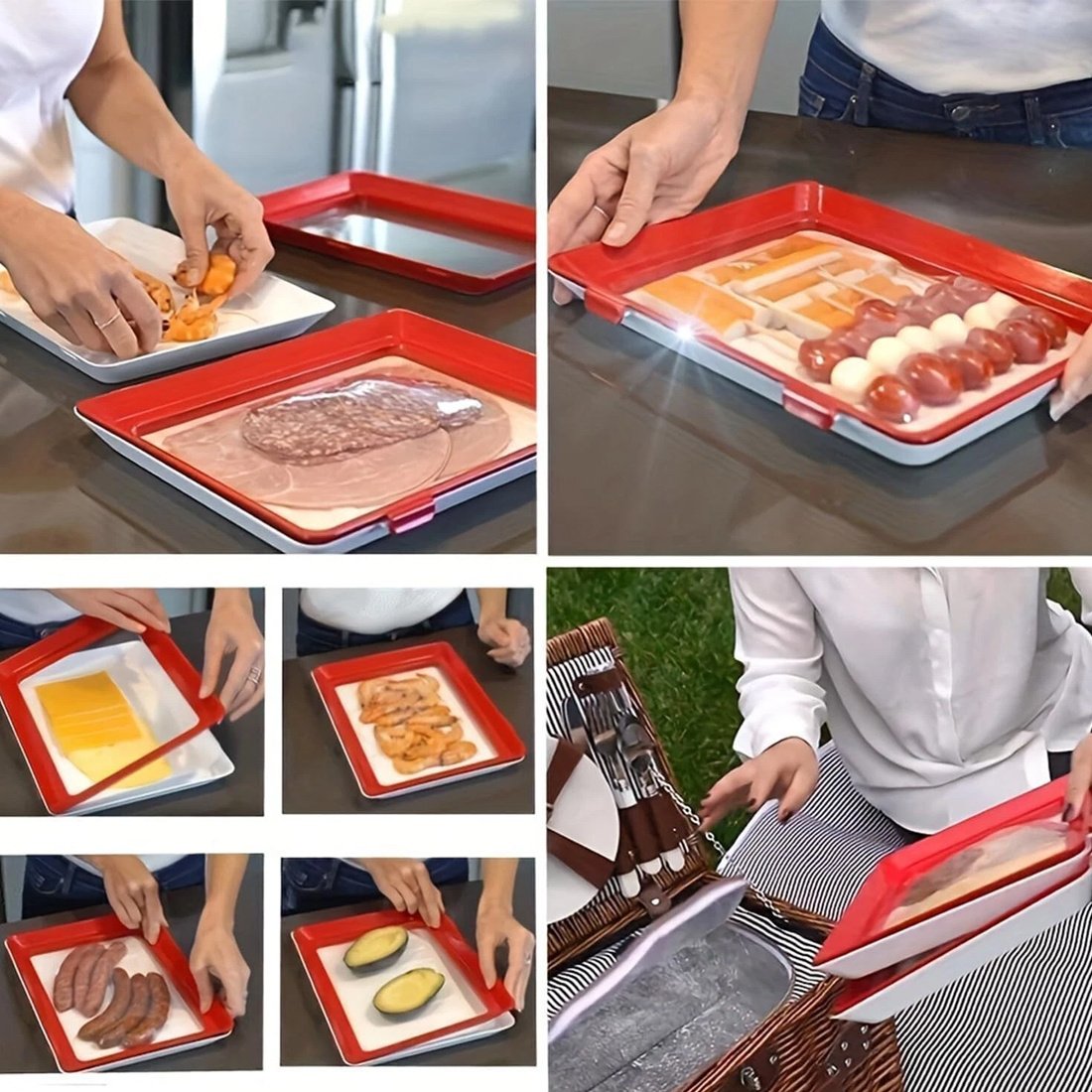 NEW 4pcs Stretch Fresh Storage Tray Vacuum Reusable And Stackable Food Storage Tray UK