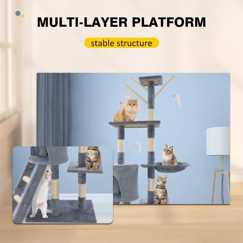 Multi-Storey Cat Tree Tower with Scratching Post, Climbing, Plush Cave, and Sleeping Area - Indoor Outdoor Activity Center
