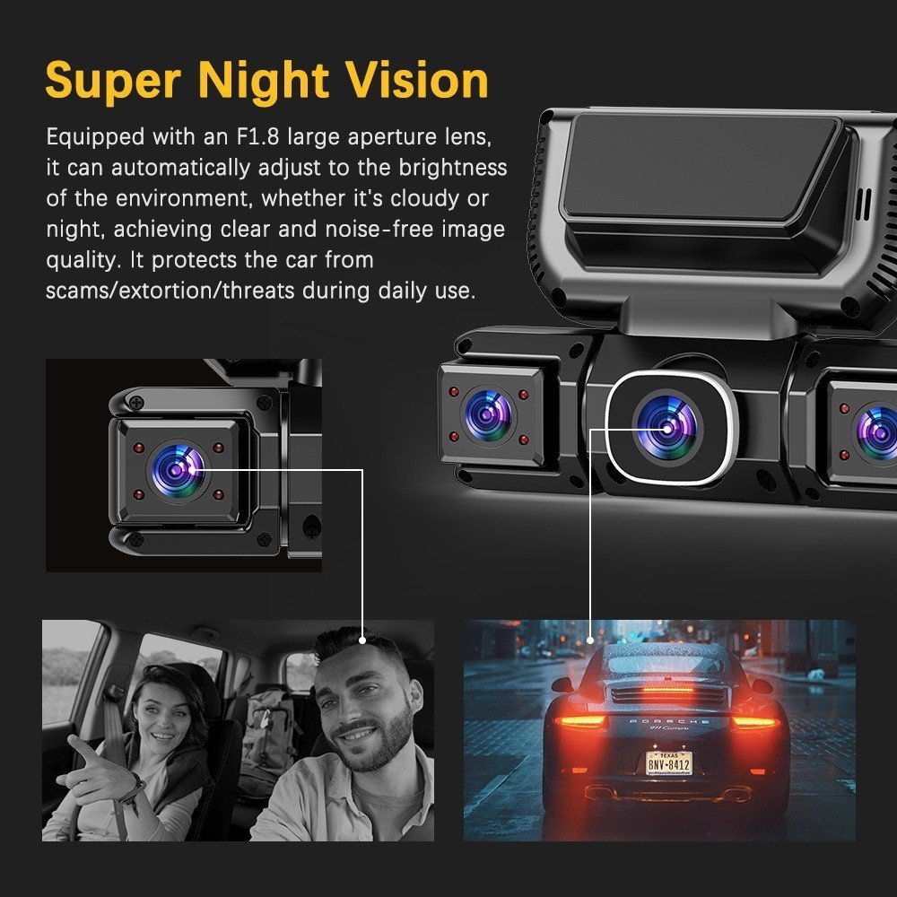 5G WiFi Dash Cam 4 Channel 360 Front Rear Inside DashCam, FHD 1080P Car Camera