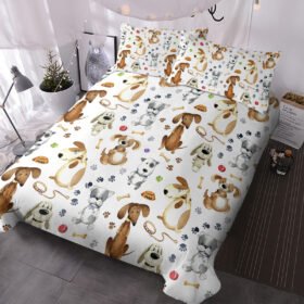 Kids’ Duvet Cover Sets Animals Pastel Duvet Covers Cartoon Dogs Paws Pattern Bed Sets 3 Pieces 1 Duvet Cover And 2 Pillow Cases Cute Puppy Dogs Bedding For Kids