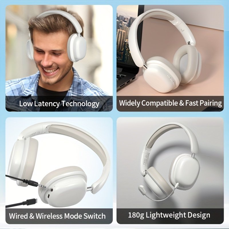Over-ear Bluetooth Headphones With Microphone, Gaming Headphones, 15-hour Playback Time, High Sound Quality, Extendable And Foldable, Soft Memory Foam Ear Cups, Button Control, Suitable For Listening