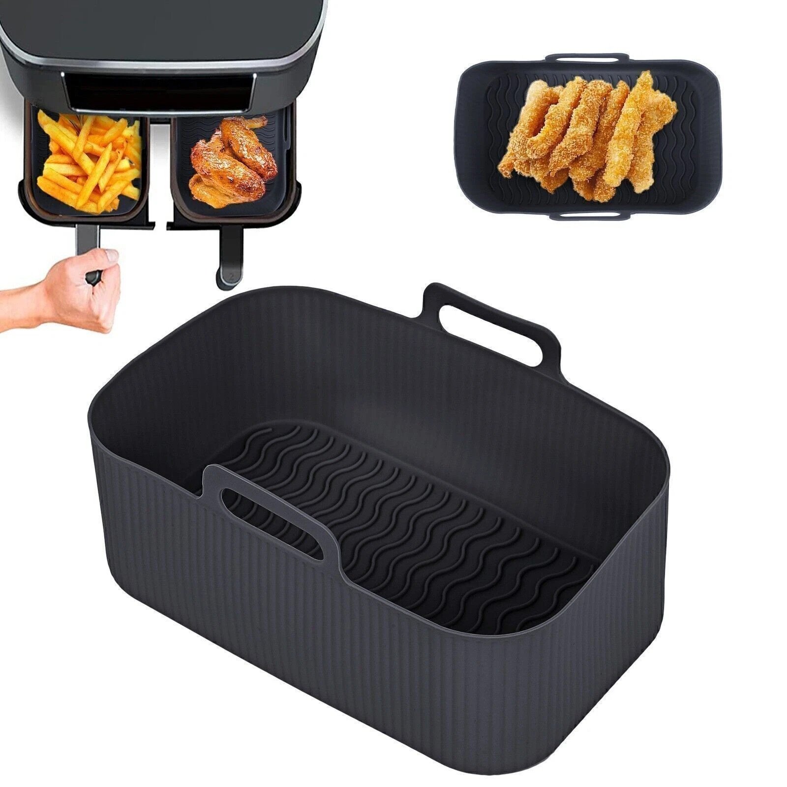 2x Air Fryer Silicone Pot Rectangle Baking Tray Basket Liners Insert Dish
