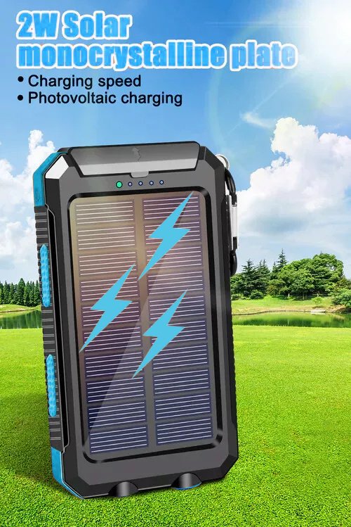 1o000mAh Solar Power Bank Waterproof 2USB LED Battery Charger For Cell Phone