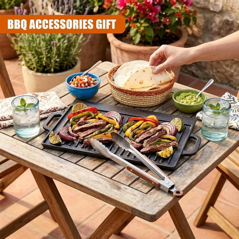 Griddle Plate Cast Iron Reversible BBQ Skillet Fry Pan Grill Double Sided