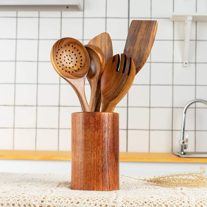 6pcs Wooden Utensils Teak Cooking Utensils Set Nonstick Pan Kitchen Utensils Set