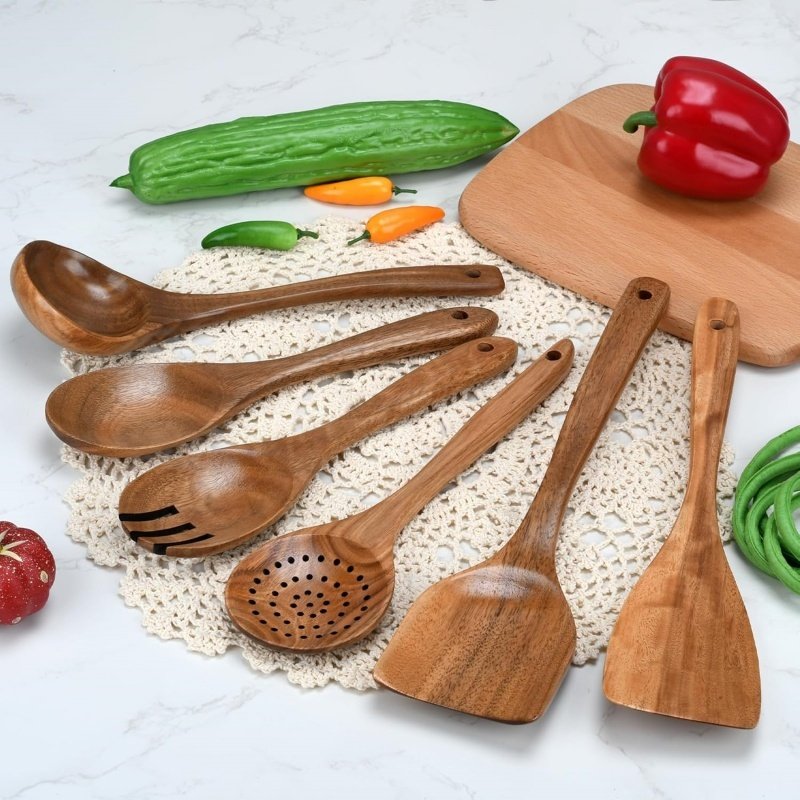 6pcs Wooden Utensils Teak Cooking Utensils Set Nonstick Pan Kitchen Utensils Set