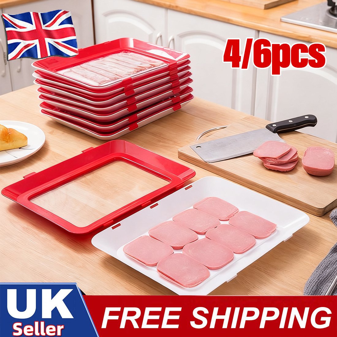 NEW 4pcs Stretch Fresh Storage Tray Vacuum Reusable And Stackable Food Storage Tray UK