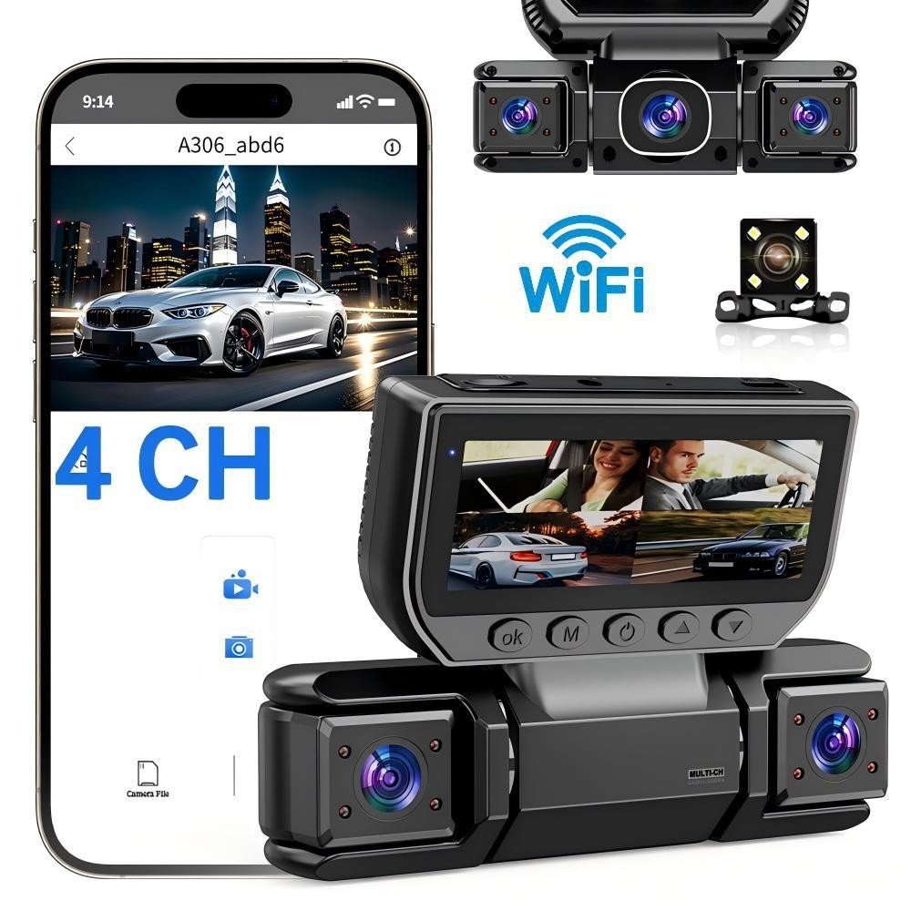 5G WiFi Dash Cam 4 Channel 360  Front Rear Inside DashCam, FHD 1080P Car Camera