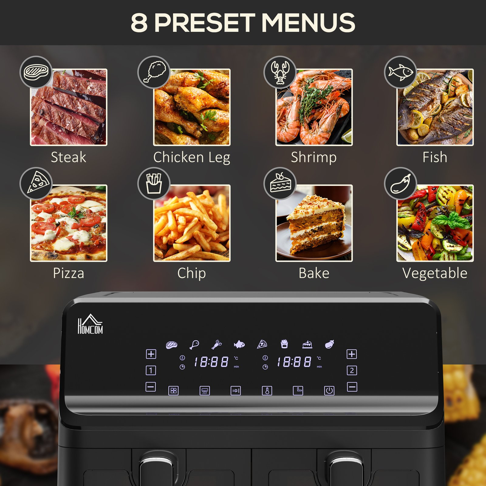 8L Dual Basket Air Fryer 2500W | 8-in-1 Digital Air Fryer Oven with Sync Finish