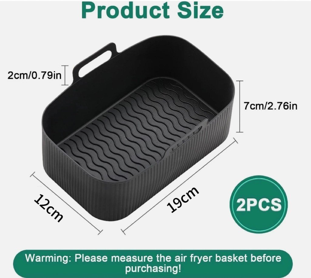 2x Air Fryer Silicone Pot Rectangle Baking Tray Basket Liners Insert Dish