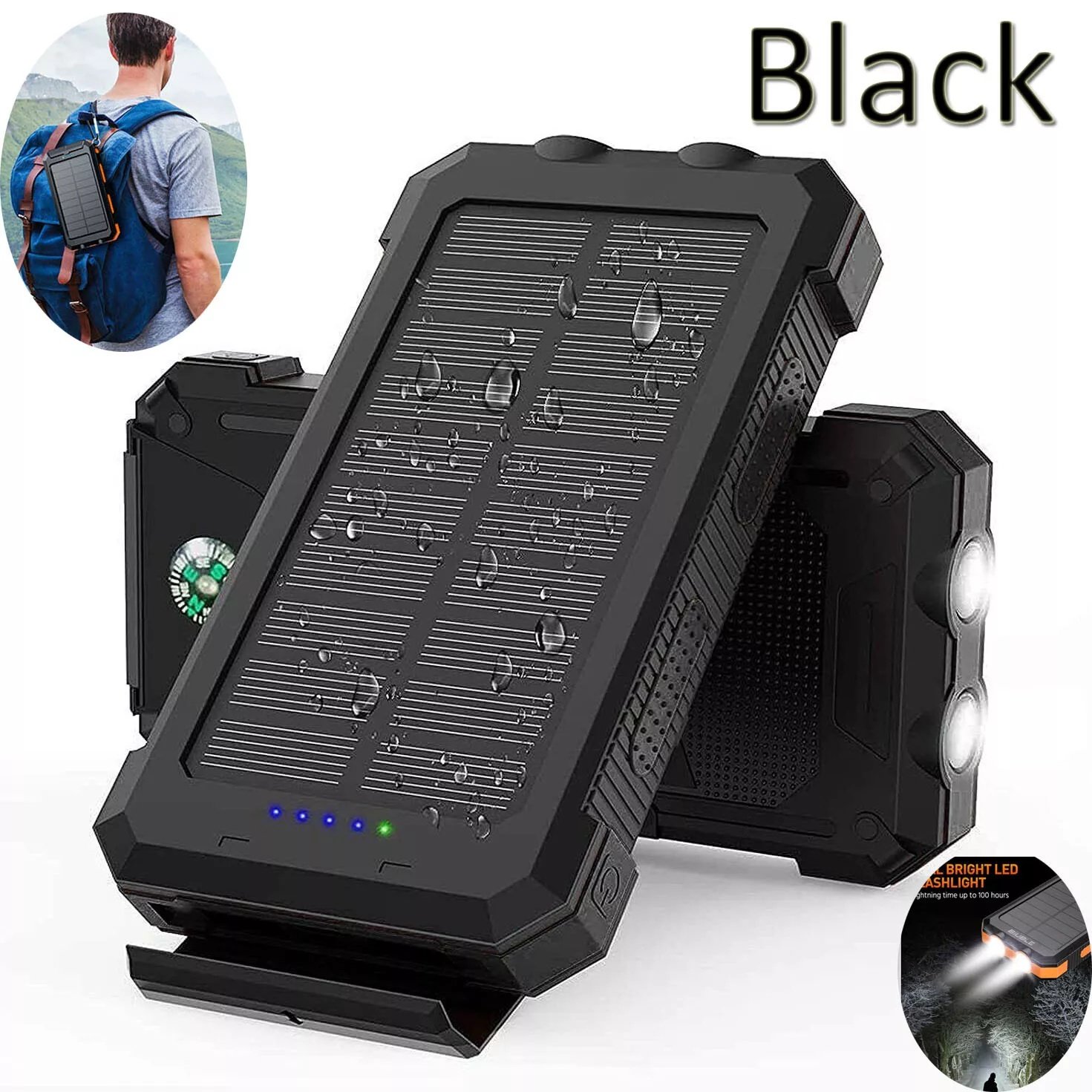 1o000mAh Solar Power Bank Waterproof 2USB LED Battery Charger For Cell Phone