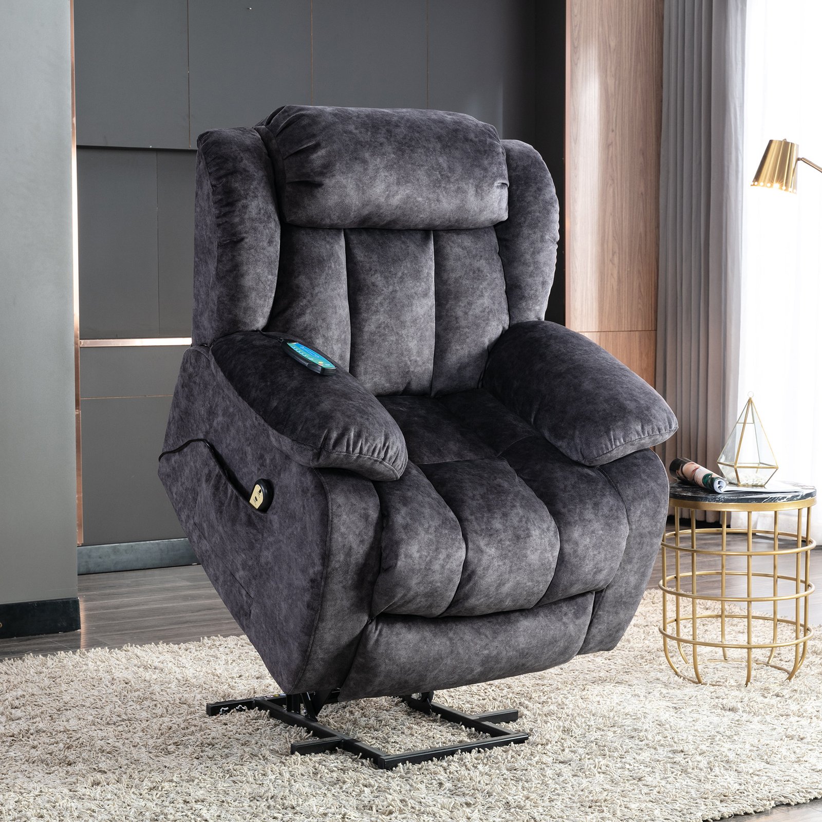 Power Massage Lift Recliner Chair With Heat & Vibration For Elderly, Heavy Duty And Safety Motion Reclining Mechanism - Antiskid Fabric Sofa Contempoary Overstuffed Design