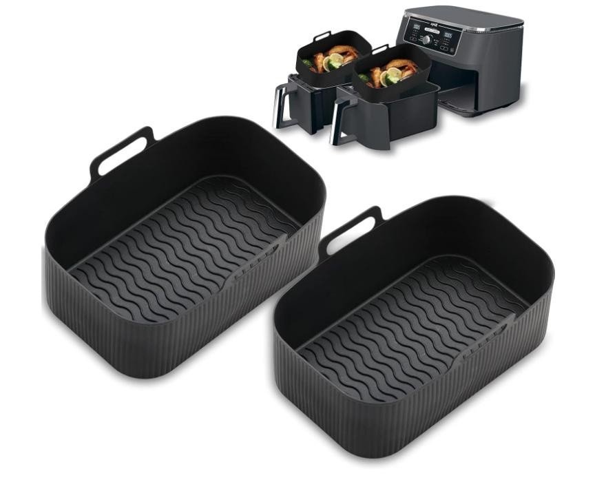 2x Air Fryer Silicone Pot Rectangle Baking Tray Basket Liners Insert Dish
