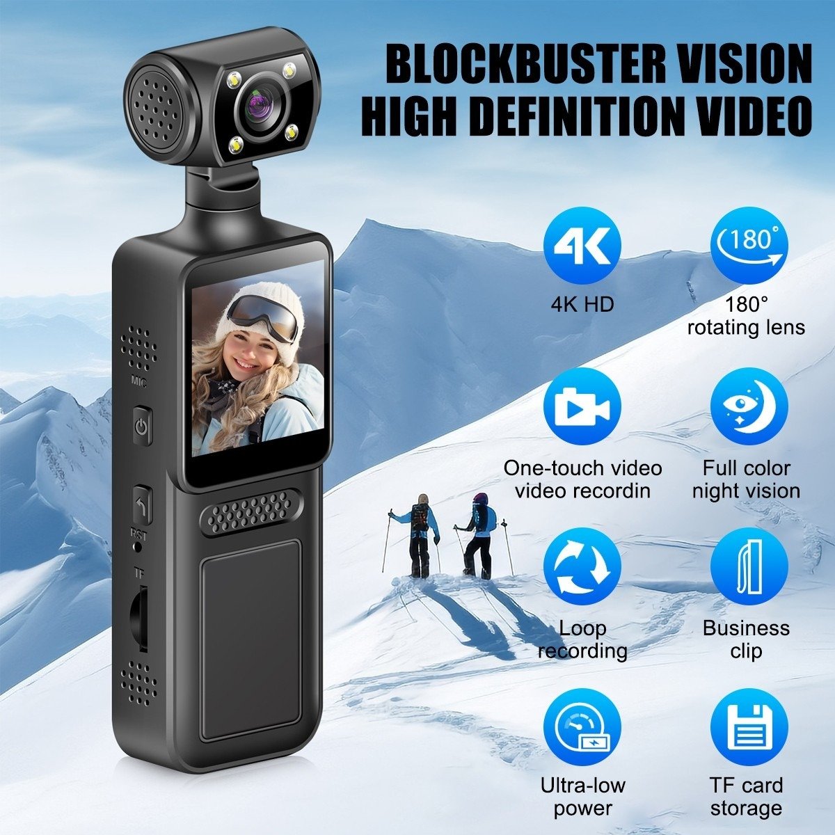 HD 4K Pocket Action Camera Rotation WiFi Vlog Camcorder Handheld Sports DV