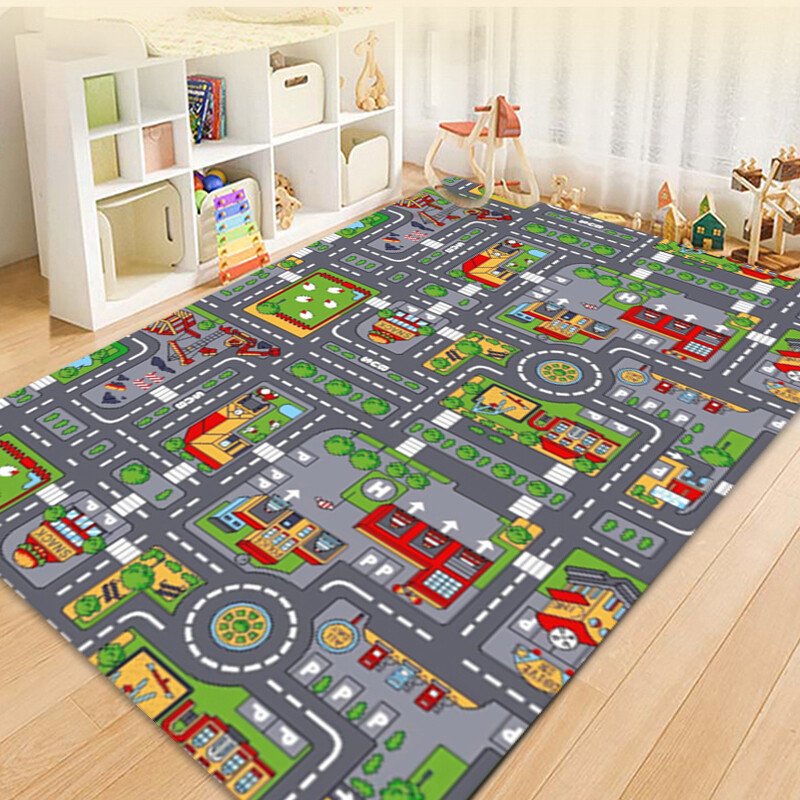 Kids City Road Map Play Mat Rug 80 x 120cm | Toy Car Town Play Carpet for Boys & Girls
